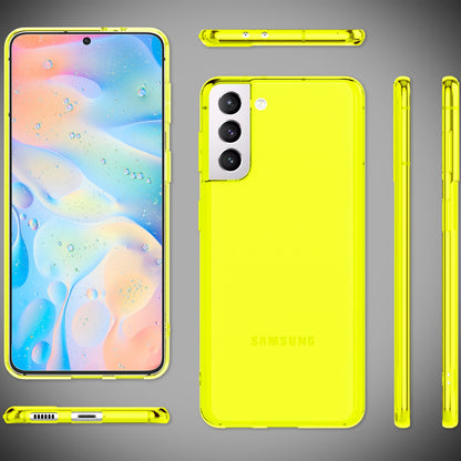 NALIA Neon Silikonhülle für Samsung Galaxy S21 FE – Knallige Signal-Farbe & Linsenschutz – VIBE (Transparentes Case) – Marke aus Berlin