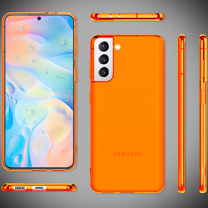 NALIA Neon Silikonhülle für Samsung Galaxy S21 FE – Knallige Signal-Farbe & Linsenschutz – VIBE (Transparentes Case) – Marke aus Berlin