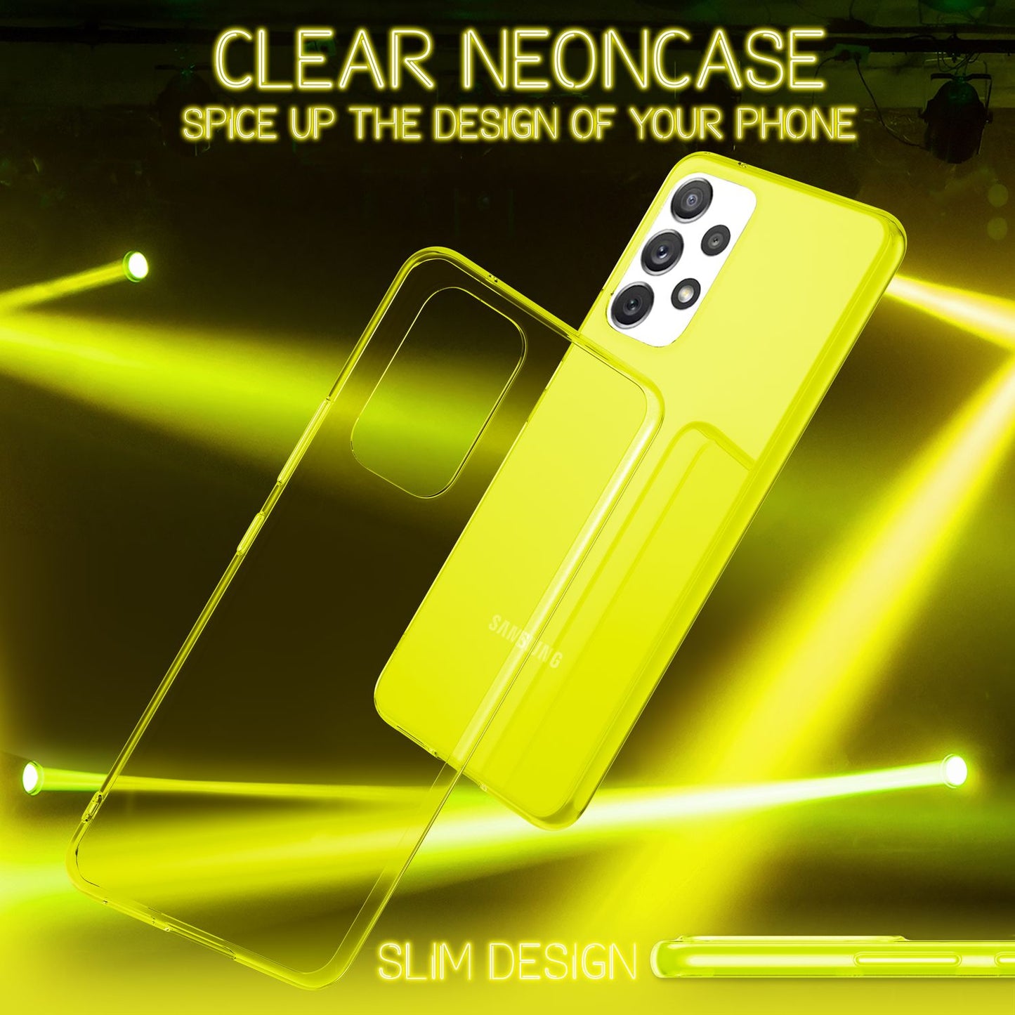 NALIA Neon Silikonhülle für Samsung Galaxy A53 – Knallige Signal-Farbe & Linsenschutz – VIBE (Transparentes Case) – Marke aus Berlin