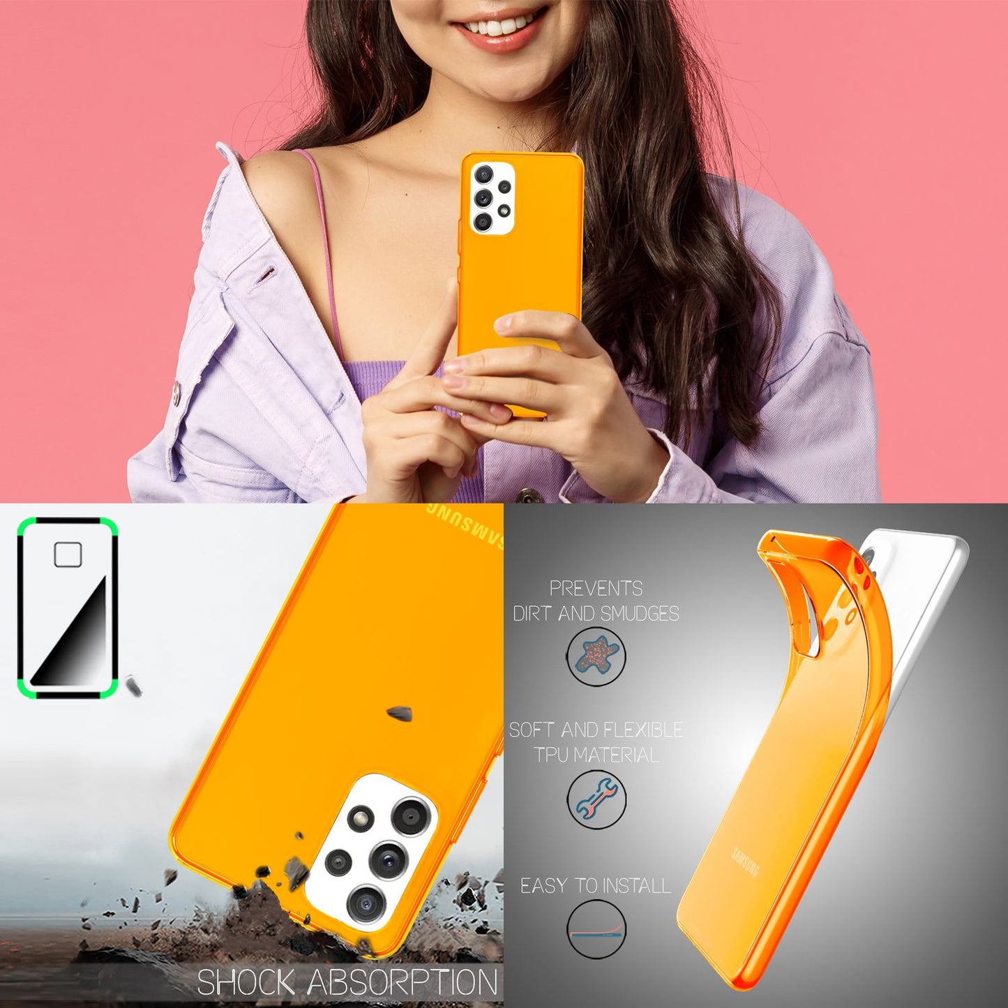 NALIA Neon Silikonhülle für Samsung Galaxy A53 – Knallige Signal-Farbe & Linsenschutz – VIBE (Transparentes Case) – Marke aus Berlin