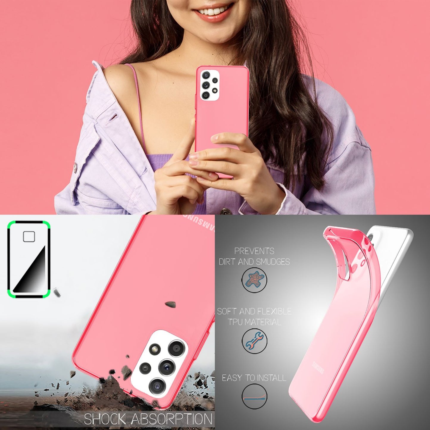 NALIA Neon Silikonhülle für Samsung Galaxy A53 – Knallige Signal-Farbe & Linsenschutz – VIBE (Transparentes Case) – Marke aus Berlin