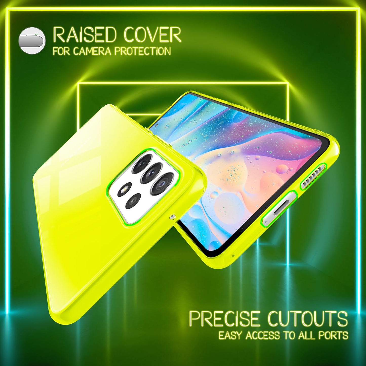 NALIA Neon Silikonhülle für Samsung Galaxy A53 – Knallige Signal-Farbe & Linsenschutz – VIBE (Transparentes Case) – Marke aus Berlin