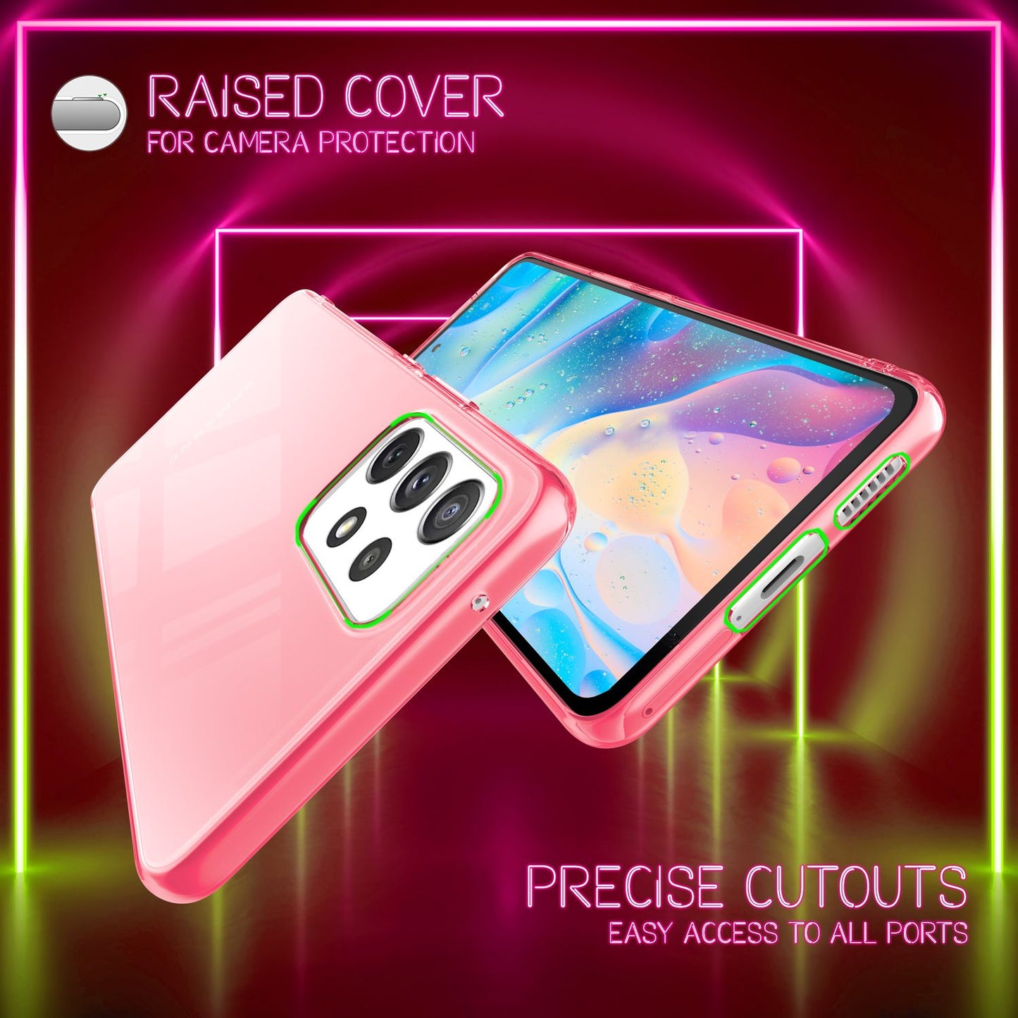 NALIA Neon Silikonhülle für Samsung Galaxy A53 – Knallige Signal-Farbe & Linsenschutz – VIBE (Transparentes Case) – Marke aus Berlin