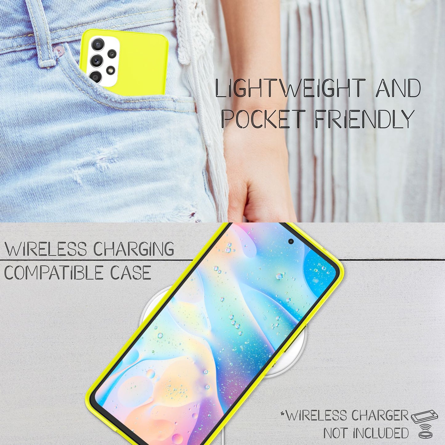 NALIA Neon Silikonhülle für Samsung Galaxy A53 – Knallige Signal-Farbe & Linsenschutz – VIBE (Transparentes Case) – Marke aus Berlin