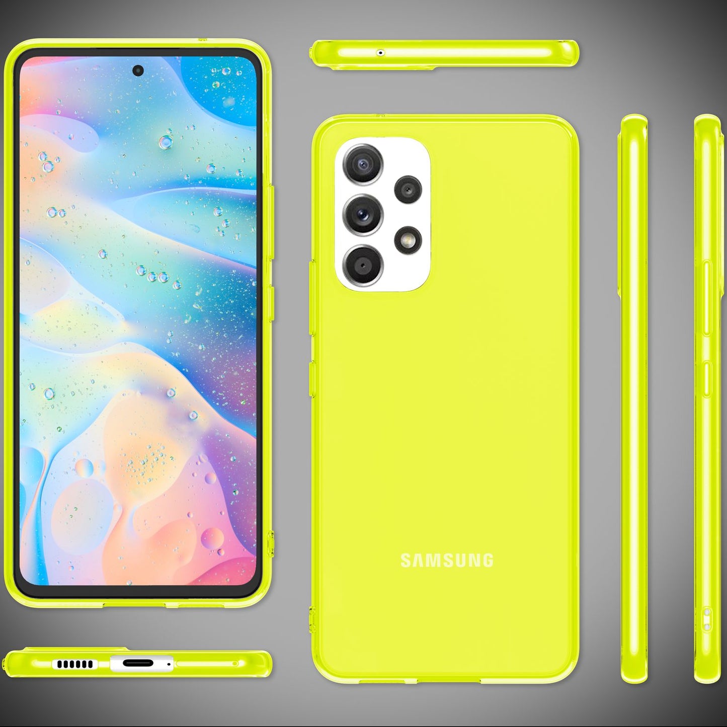NALIA Neon Silikonhülle für Samsung Galaxy A53 – Knallige Signal-Farbe & Linsenschutz – VIBE (Transparentes Case) – Marke aus Berlin