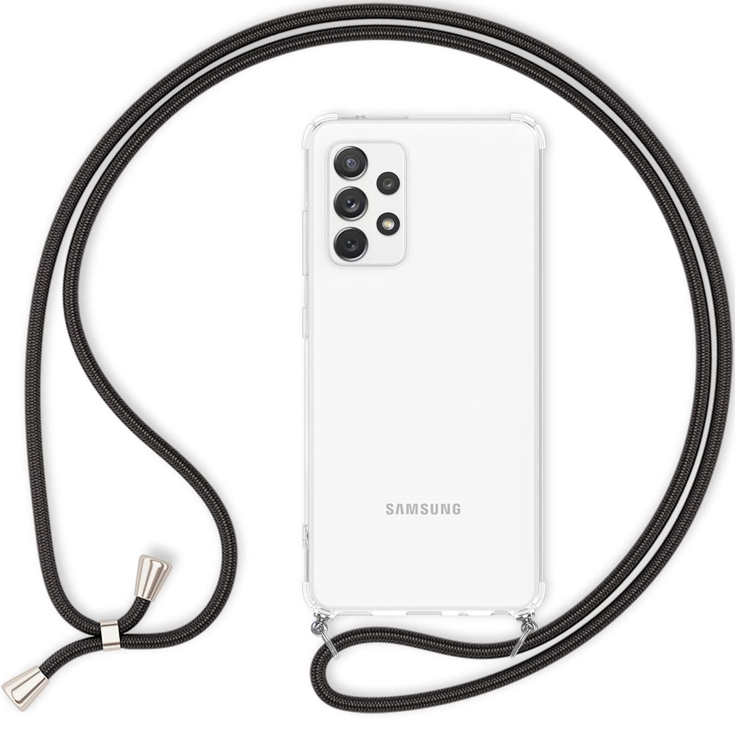 NALIA Handykette für Samsung Galaxy A33 – Transparentes Hybrid-Case & Band – HANGIT (Anti-Gelb Rückseite & Verstellbar) – Marke aus Berlin