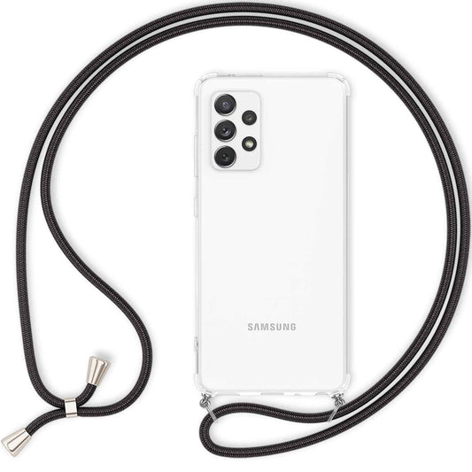 NALIA Handykette für Samsung Galaxy A33 – Transparentes Hybrid-Case & Band – HANGIT (Anti-Gelb Rückseite & Verstellbar) – Marke aus Berlin