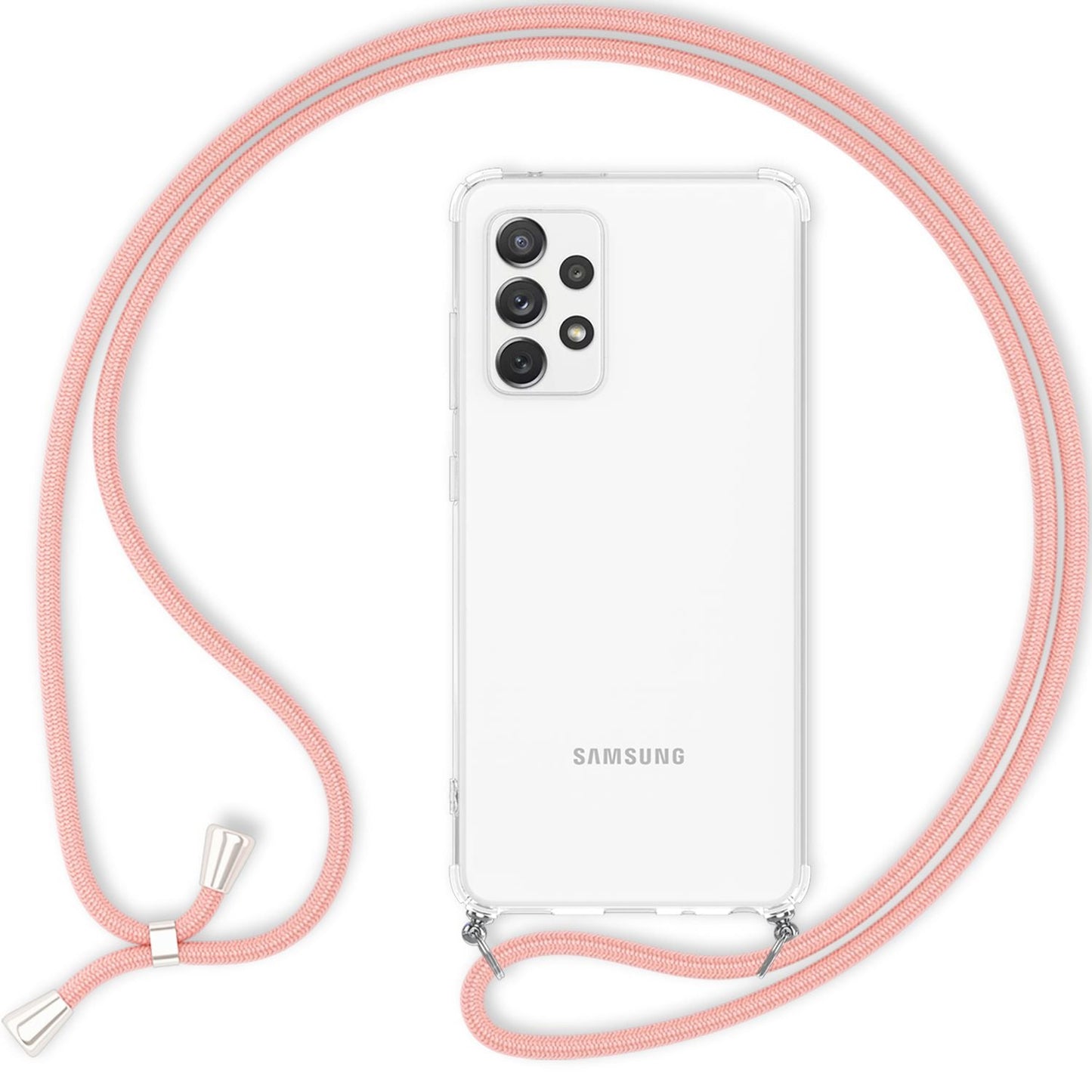 NALIA Handykette für Samsung Galaxy A33 – Transparentes Hybrid-Case & Band – HANGIT (Anti-Gelb Rückseite & Verstellbar) – Marke aus Berlin