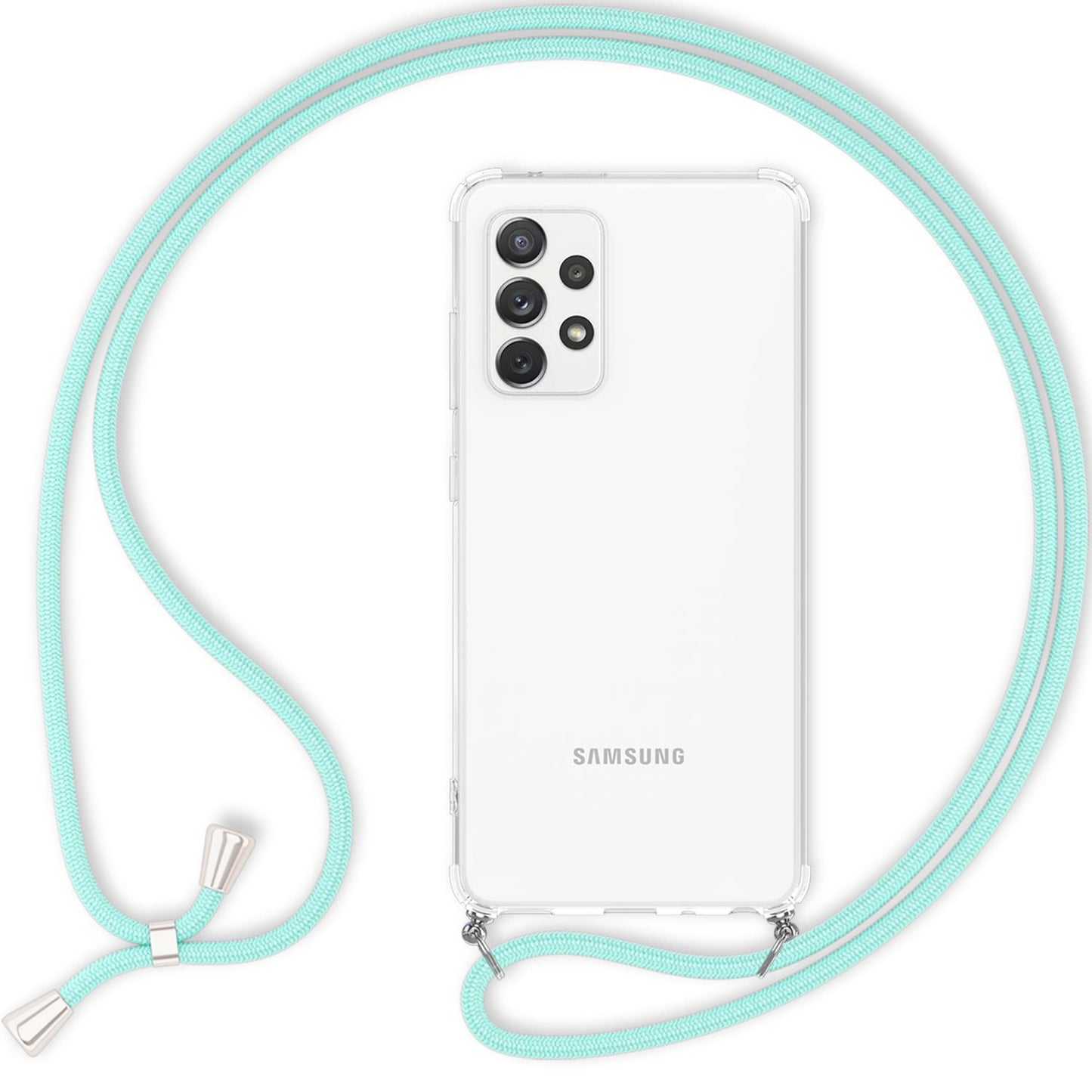 NALIA Handykette für Samsung Galaxy A33 – Transparentes Hybrid-Case & Band – HANGIT (Anti-Gelb Rückseite & Verstellbar) – Marke aus Berlin
