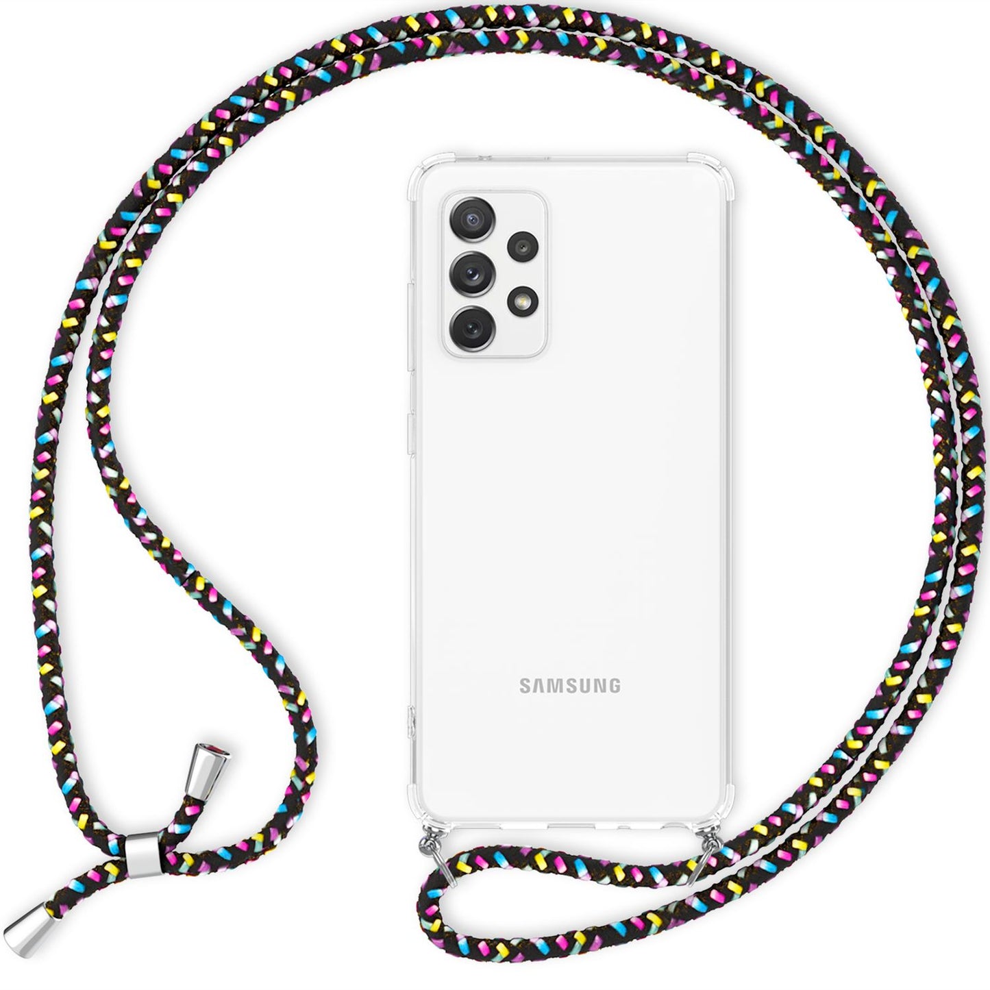 NALIA Handykette für Samsung Galaxy A53 – Transparentes Hybrid-Case & Band – HANGIT (Anti-Gelb Rückseite & Verstellbar) – Marke aus Berlin