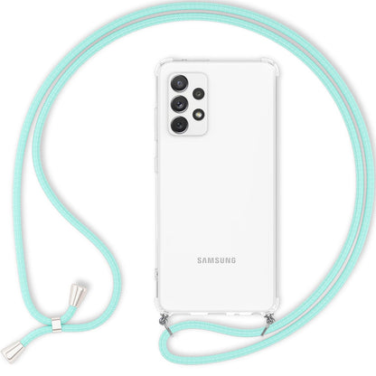 NALIA Handykette für Samsung Galaxy A53 – Transparentes Hybrid-Case & Band – HANGIT (Anti-Gelb Rückseite & Verstellbar) – Marke aus Berlin