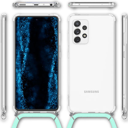 NALIA Handykette für Samsung Galaxy A53 – Transparentes Hybrid-Case & Band – HANGIT (Anti-Gelb Rückseite & Verstellbar) – Marke aus Berlin