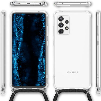 NALIA Handykette für Samsung Galaxy A53 – Transparentes Hybrid-Case & Band – HANGIT (Anti-Gelb Rückseite & Verstellbar) – Marke aus Berlin
