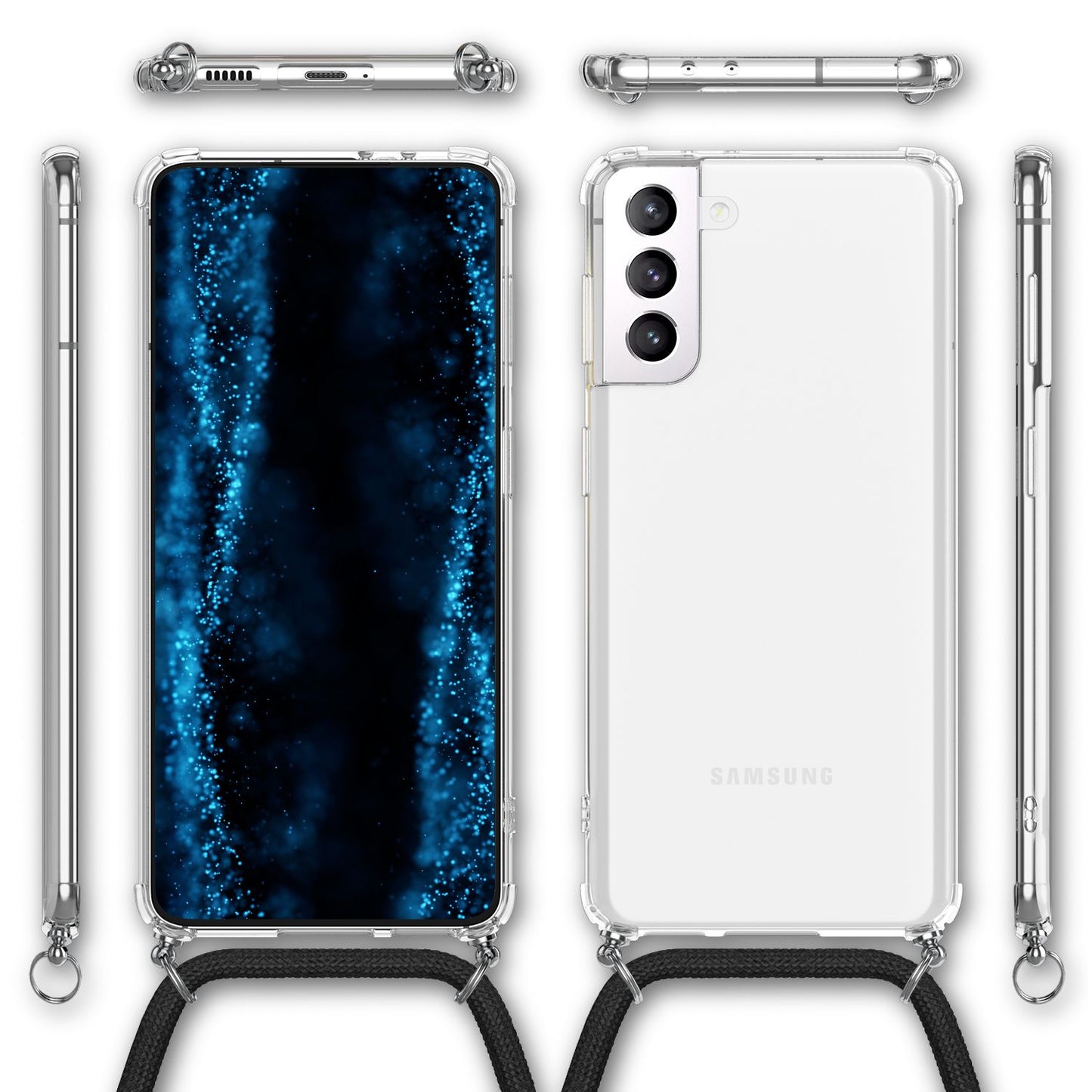 NALIA Handykette für Samsung Galaxy S22 – Transparentes Hybrid-Case & Band – HANGIT (Anti-Gelb Rückseite & Verstellbar) – Marke aus Berlin