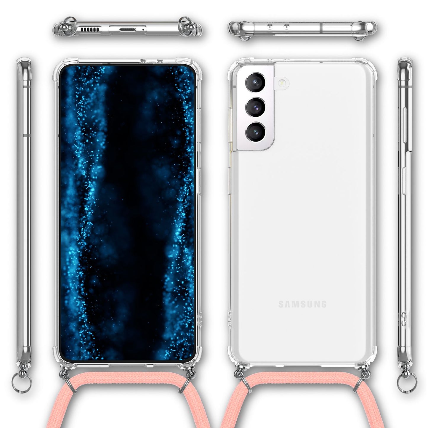NALIA Handykette für Samsung Galaxy S22 – Transparentes Hybrid-Case & Band – HANGIT (Anti-Gelb Rückseite & Verstellbar) – Marke aus Berlin