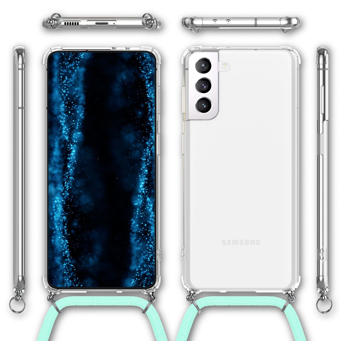NALIA Handykette für Samsung Galaxy S22 – Transparentes Hybrid-Case & Band – HANGIT (Anti-Gelb Rückseite & Verstellbar) – Marke aus Berlin
