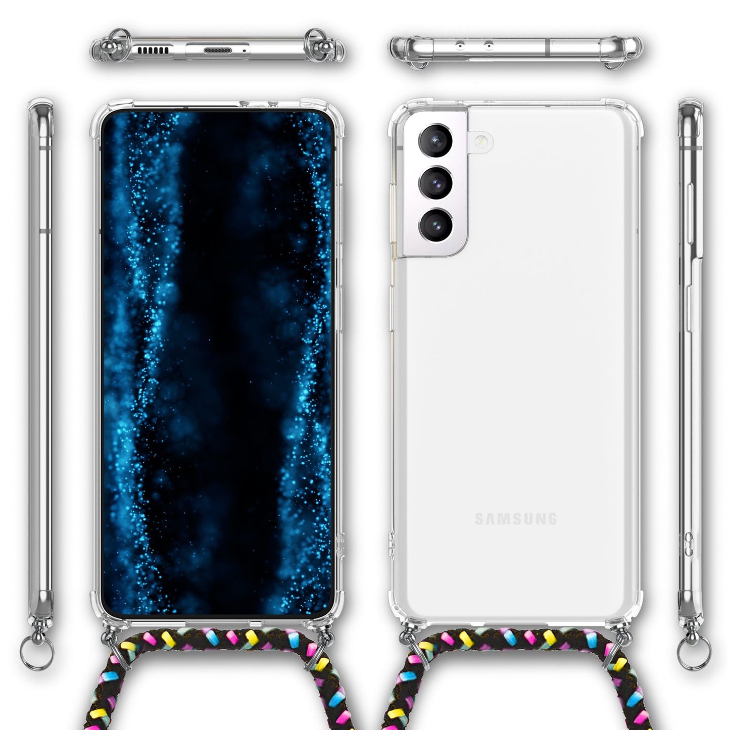 NALIA Handykette für Samsung Galaxy S22 Plus – Transparentes Hybrid-Case & Band – HANGIT (Anti-Gelb Rückseite & Verstellbar) – Marke aus Berlin