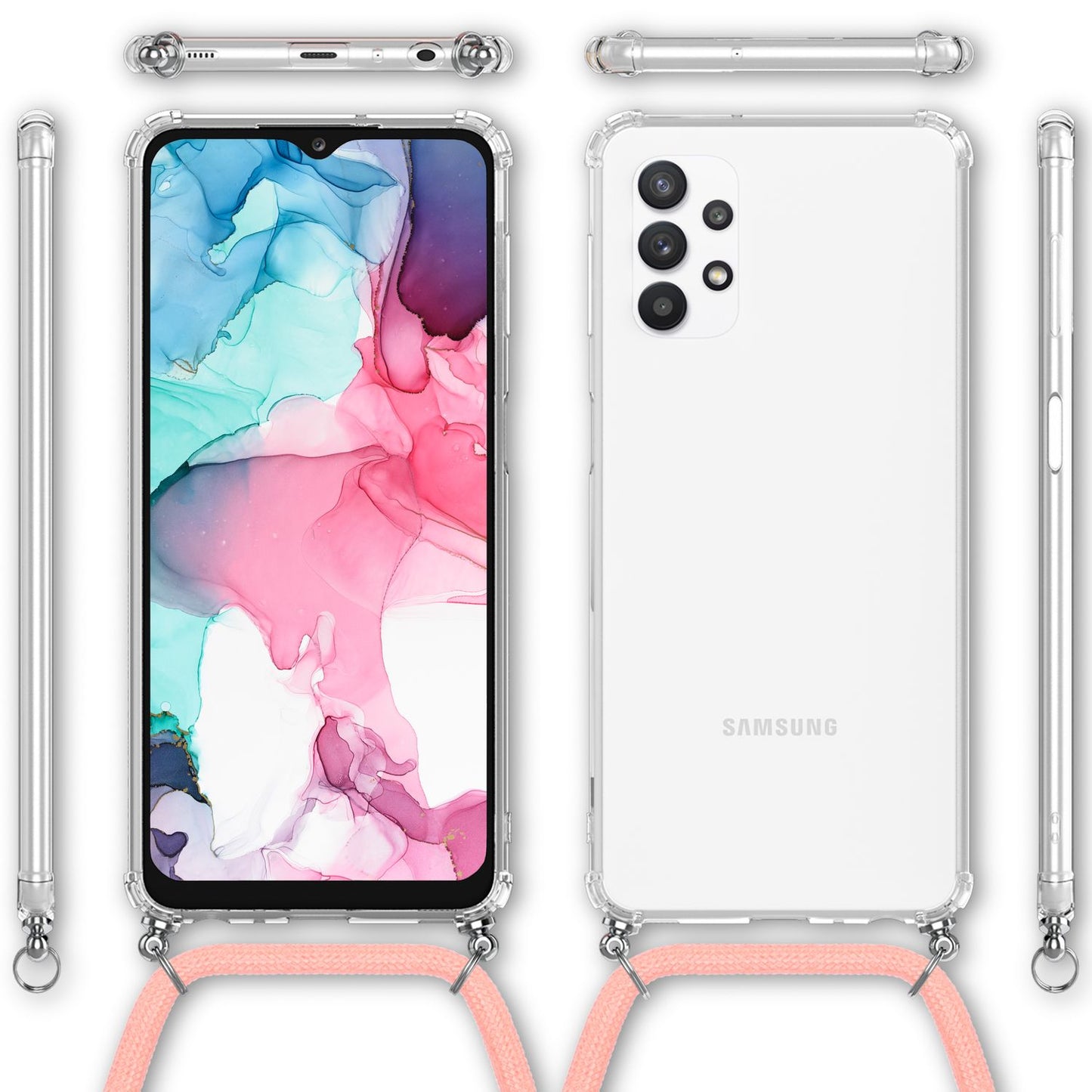 NALIA Handykette für Samsung Galaxy A13 / A13 5G – Transparentes Hybrid-Case & Band – HANGIT (Anti-Gelb Rückseite & Verstellbar) – Marke aus Berlin