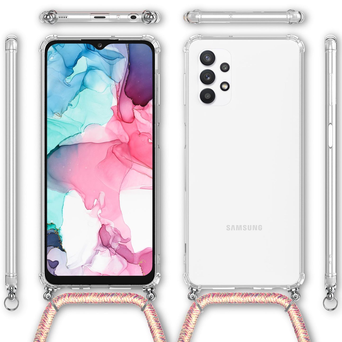 NALIA Handykette für Samsung Galaxy A13 / A13 5G – Transparentes Hybrid-Case & Band – HANGIT (Anti-Gelb Rückseite & Verstellbar) – Marke aus Berlin