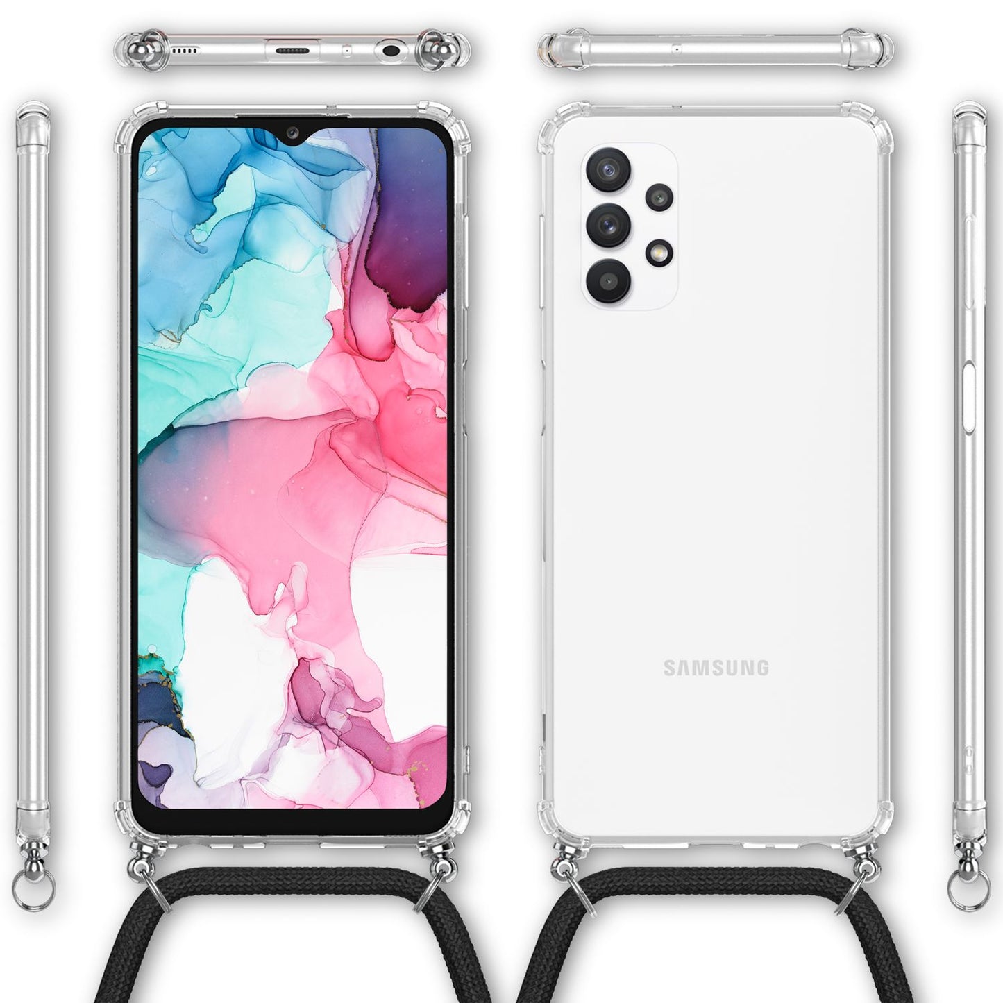 NALIA Handykette für Samsung Galaxy A13 / A13 5G – Transparentes Hybrid-Case & Band – HANGIT (Anti-Gelb Rückseite & Verstellbar) – Marke aus Berlin