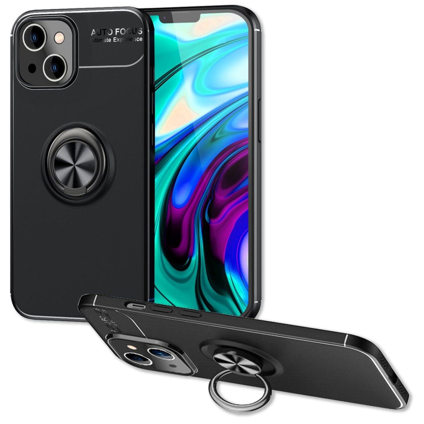 NALIA Ringhülle für iPhone 14 Plus – Ring-Ständer 360° & für Magnet-Halter – GRIP360 (Mattiertes Silikon Case) – Marke aus Berlin