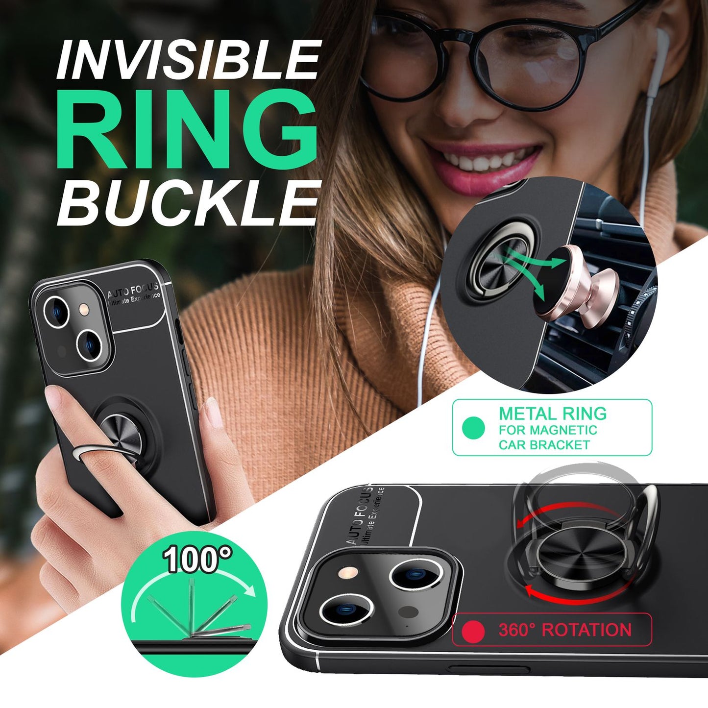 NALIA Ringhülle für iPhone 14 Plus – Ring-Ständer 360° & für Magnet-Halter – GRIP360 (Mattiertes Silikon Case) – Marke aus Berlin