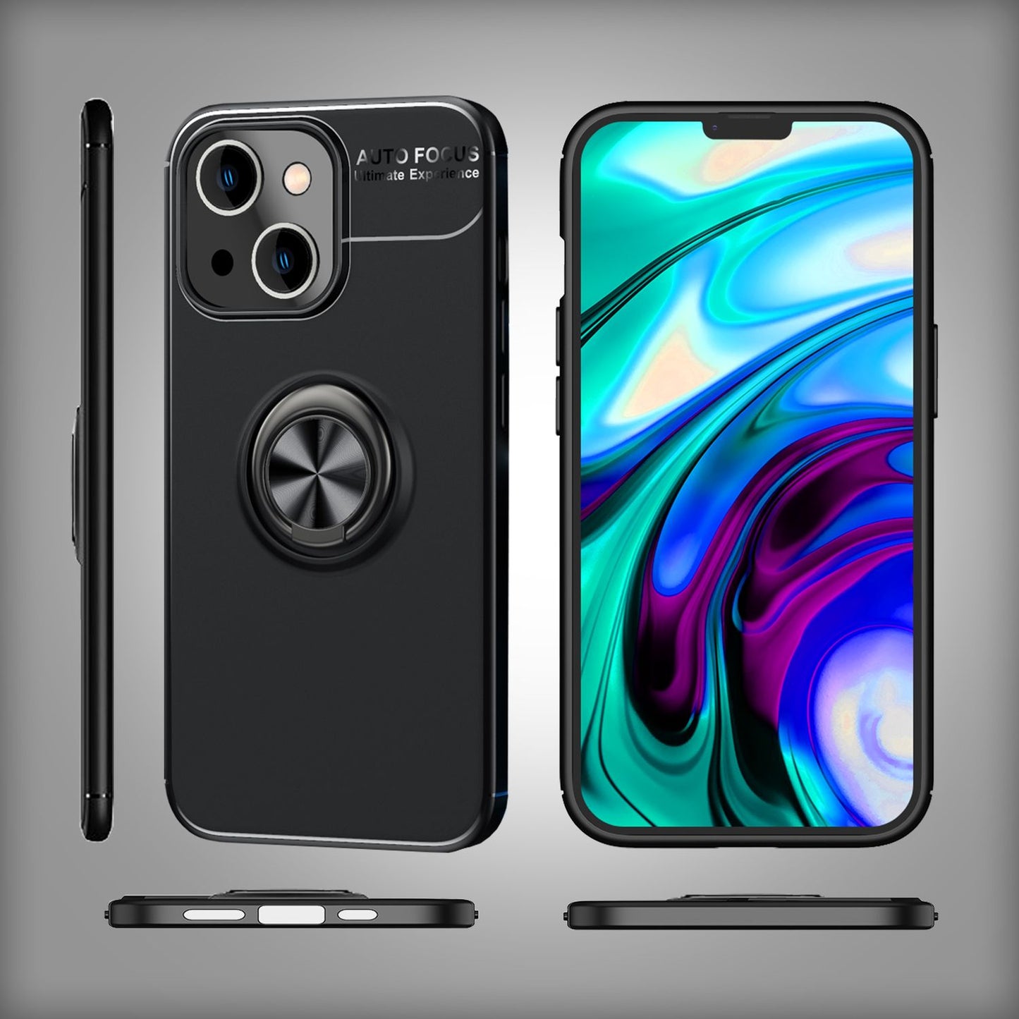 NALIA Ringhülle für iPhone 14 Plus – Ring-Ständer 360° & für Magnet-Halter – GRIP360 (Mattiertes Silikon Case) – Marke aus Berlin