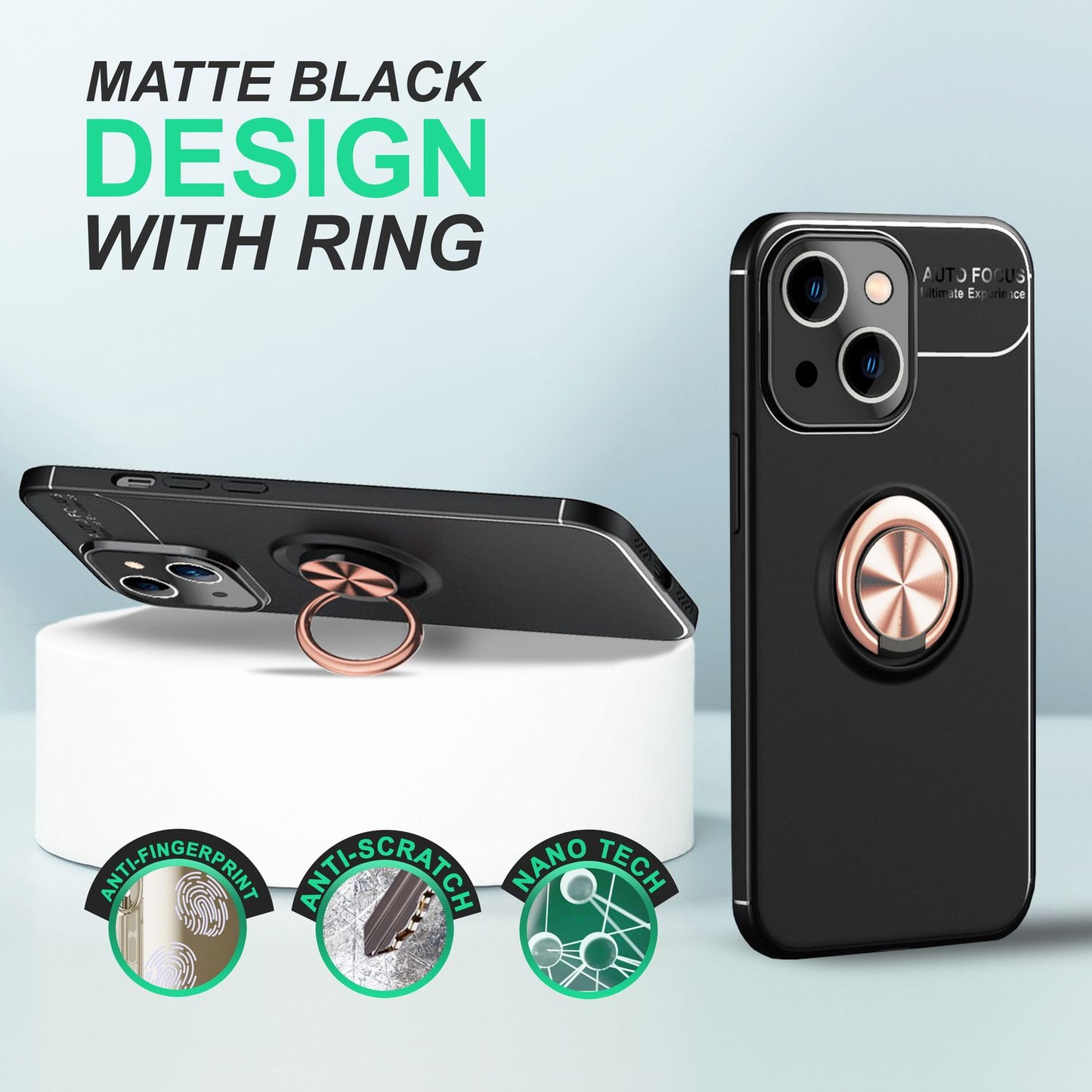 NALIA Ringhülle für iPhone 14 Plus – Ring-Ständer 360° & für Magnet-Halter – GRIP360 (Mattiertes Silikon Case) – Marke aus Berlin
