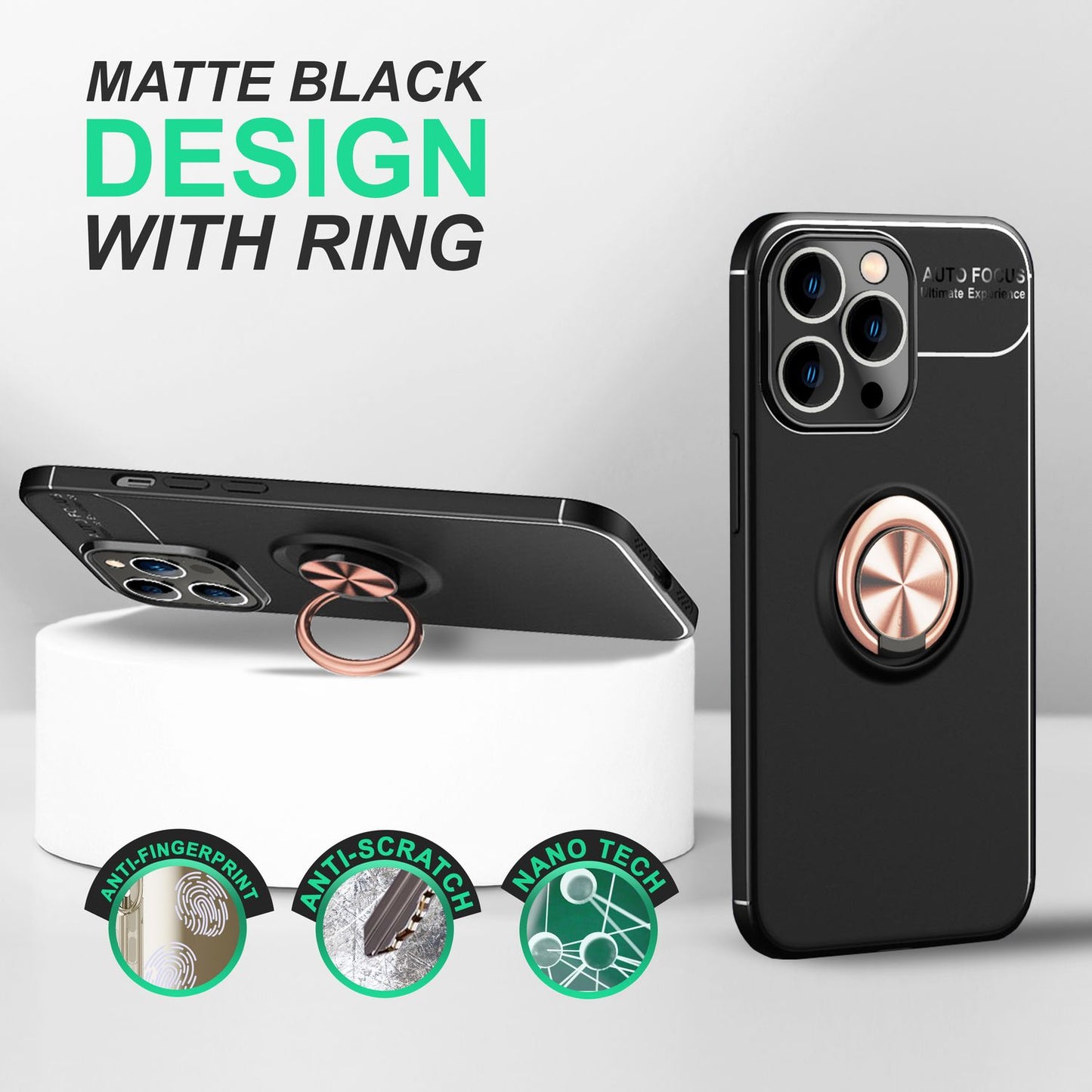 NALIA Ringhülle für iPhone 14 Pro Max – Ring-Ständer 360° & für Magnet-Halter – GRIP360 (Mattiertes Silikon Case) – Marke aus Berlin