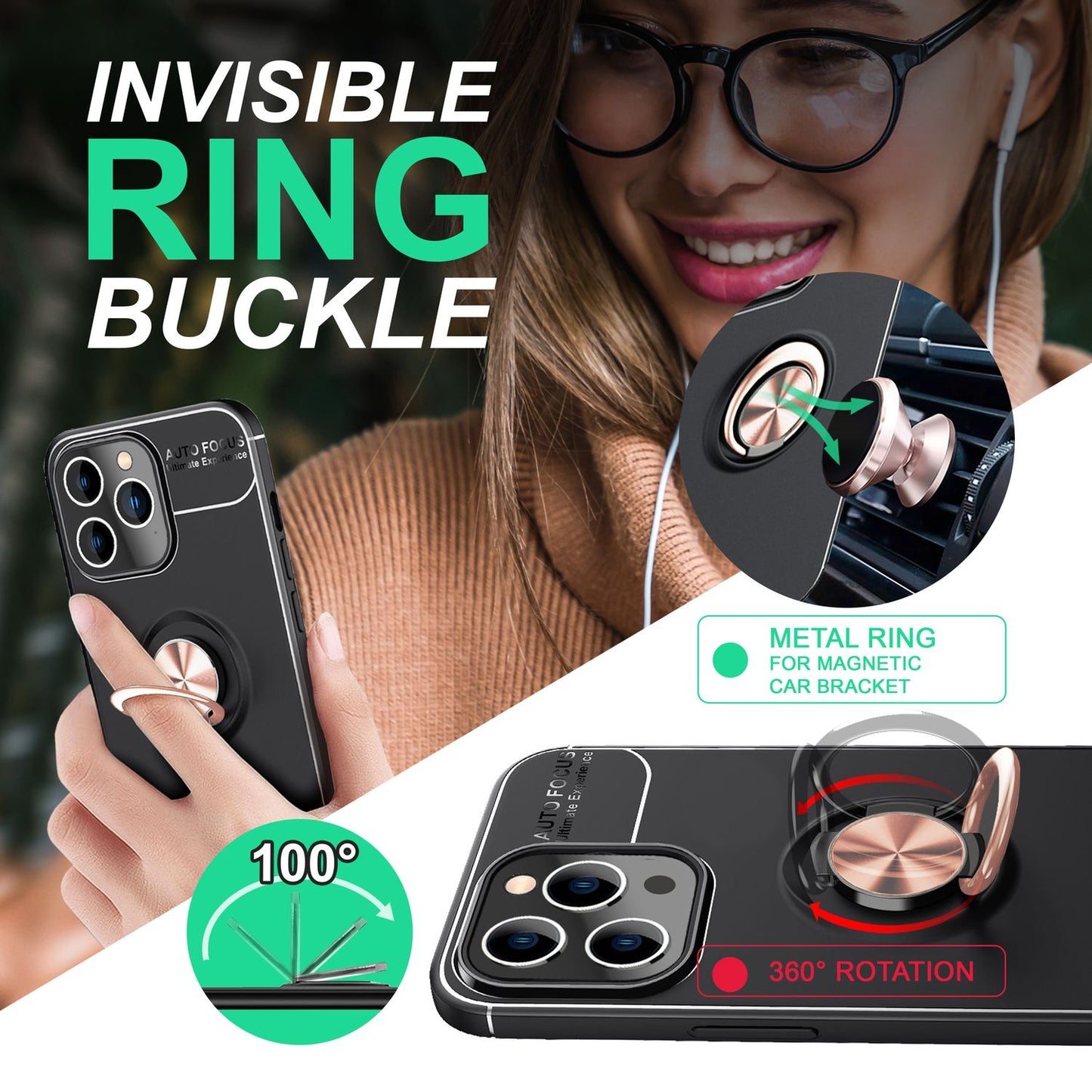 NALIA Ringhülle für iPhone 14 Pro Max – Ring-Ständer 360° & für Magnet-Halter – GRIP360 (Mattiertes Silikon Case) – Marke aus Berlin