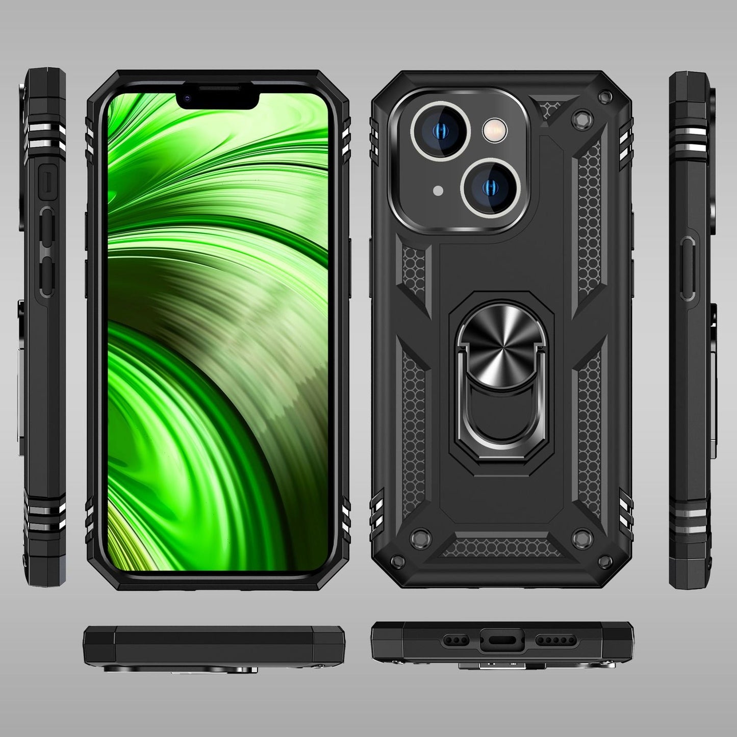 NALIA Panzerhülle für iPhone 14 – Ring-Ständer 360° & Magnet-Halterung Kompatibel – RINGDEFEND (Stoßfestes Outdoor Case) – Marke aus Berlin