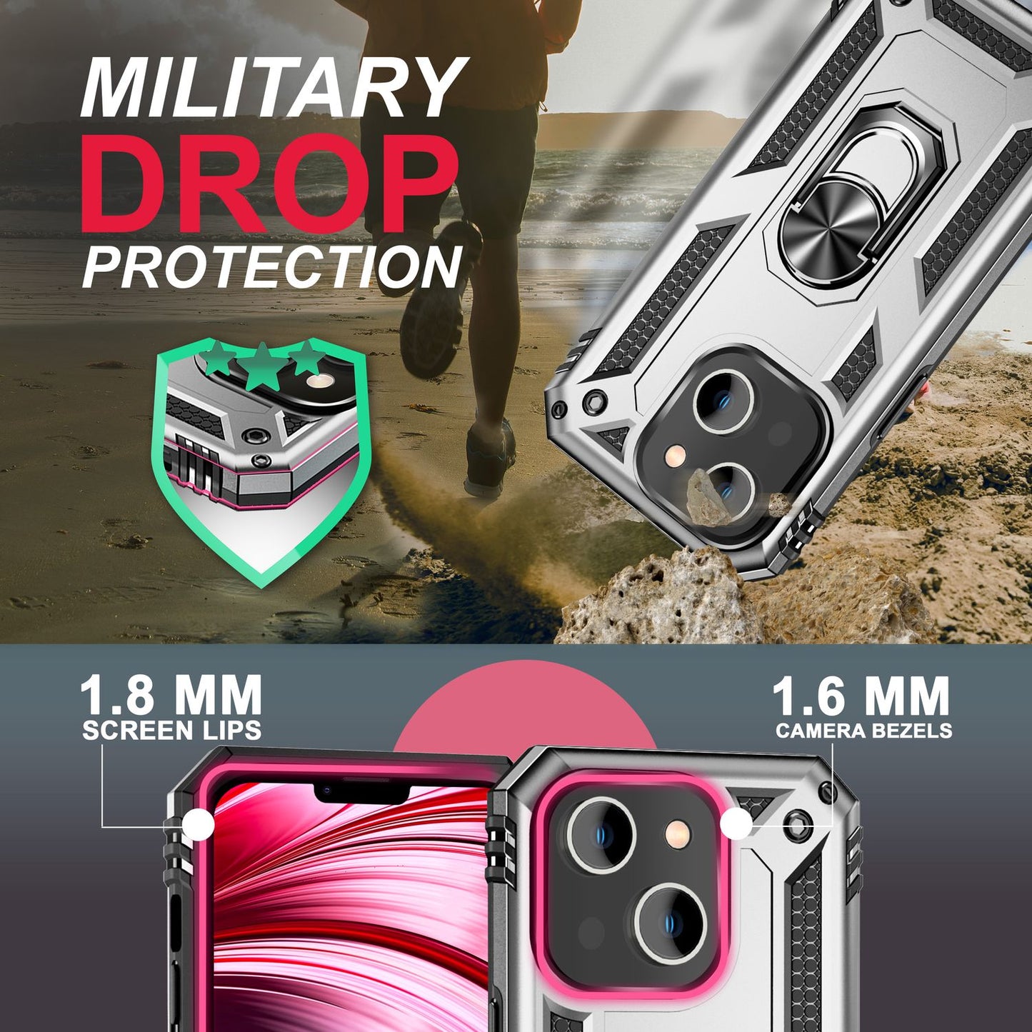 NALIA Panzerhülle für iPhone 14 – Ring-Ständer 360° & Magnet-Halterung Kompatibel – RINGDEFEND (Stoßfestes Outdoor Case) – Marke aus Berlin