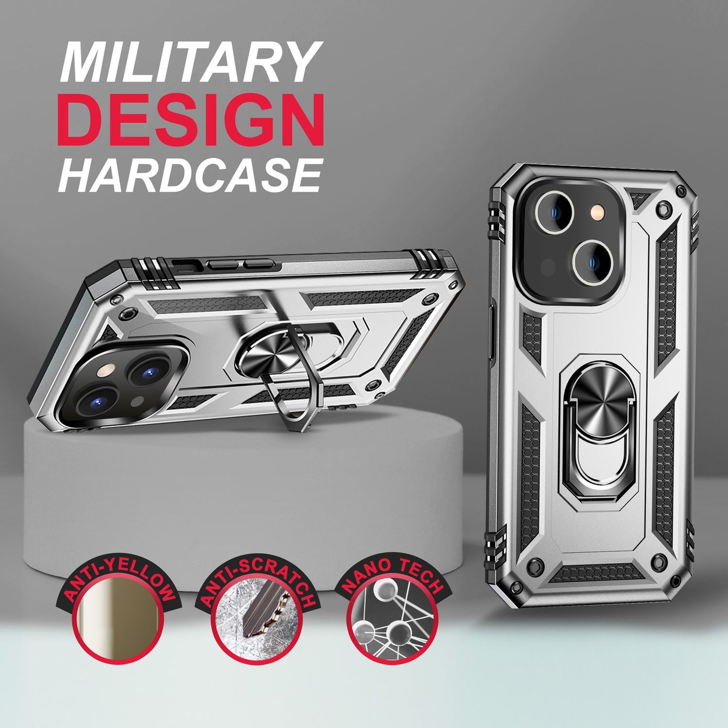 NALIA Panzerhülle für iPhone 14 – Ring-Ständer 360° & Magnet-Halterung Kompatibel – RINGDEFEND (Stoßfestes Outdoor Case) – Marke aus Berlin