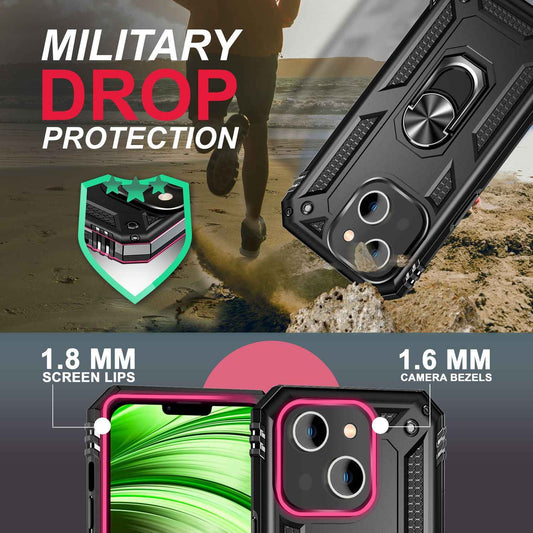 NALIA Panzerhülle für iPhone 14 Plus – Ring-Ständer 360° & Magnet-Halterung Kompatibel – RINGDEFEND (Stoßfestes Outdoor Case) – Marke aus Berlin
