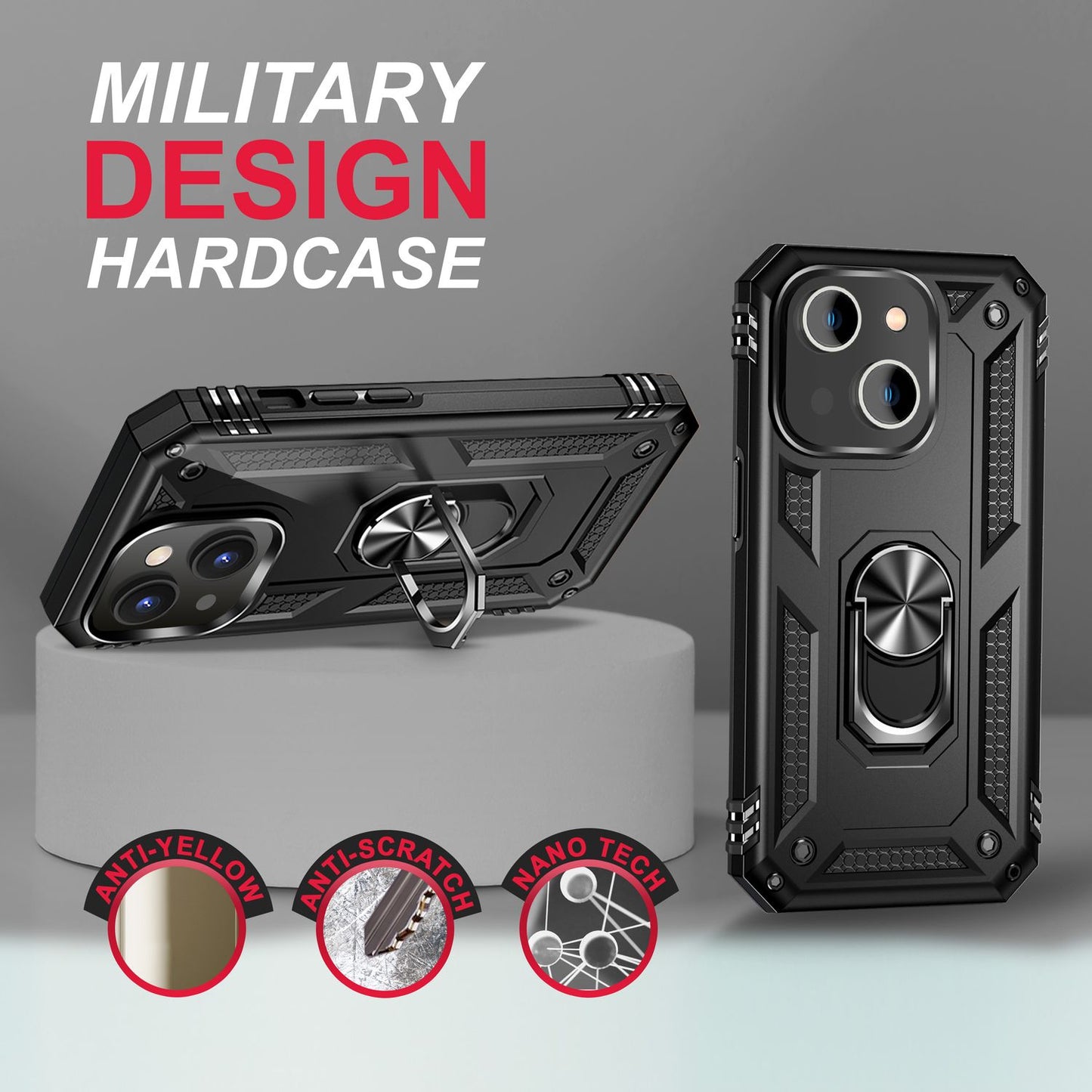 NALIA Panzerhülle für iPhone 14 Plus – Ring-Ständer 360° & Magnet-Halterung Kompatibel – RINGDEFEND (Stoßfestes Outdoor Case) – Marke aus Berlin