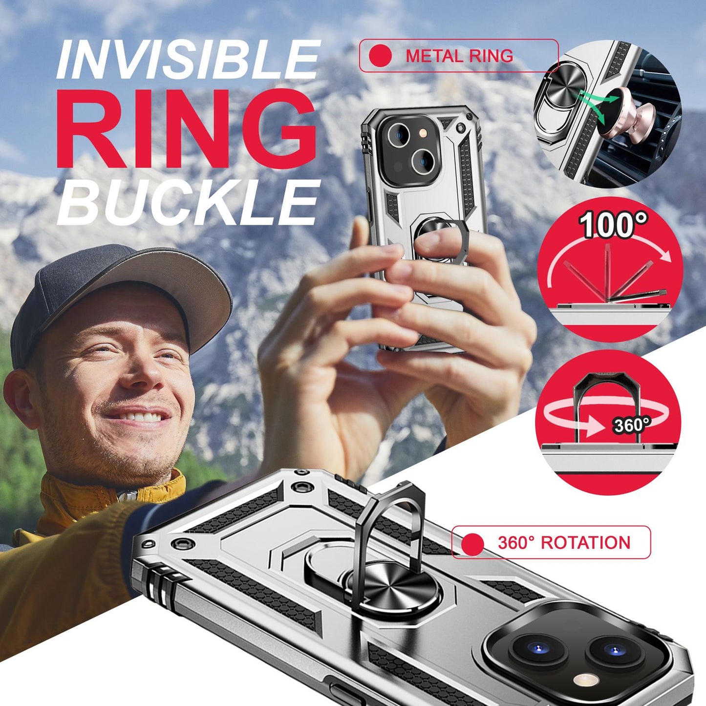 NALIA Panzerhülle für iPhone 14 Plus – Ring-Ständer 360° & Magnet-Halterung Kompatibel – RINGDEFEND (Stoßfestes Outdoor Case) – Marke aus Berlin