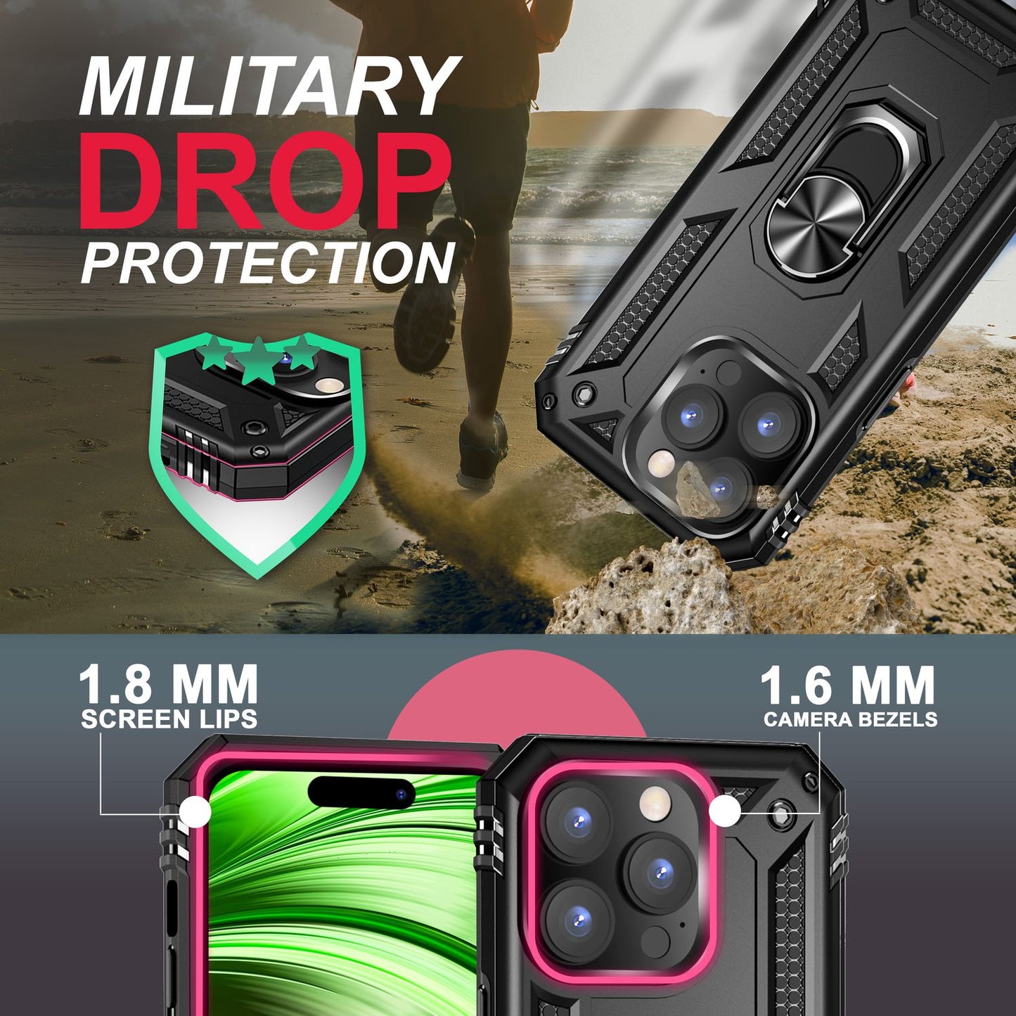 NALIA Panzerhülle für iPhone 14 Pro – Ring-Ständer 360° & Magnet-Halterung Kompatibel – RINGDEFEND (Stoßfestes Outdoor Case) – Marke aus Berlin