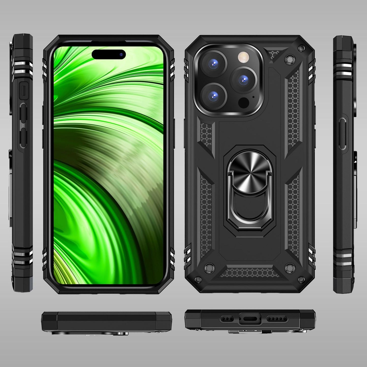 NALIA Panzerhülle für iPhone 14 Pro – Ring-Ständer 360° & Magnet-Halterung Kompatibel – RINGDEFEND (Stoßfestes Outdoor Case) – Marke aus Berlin