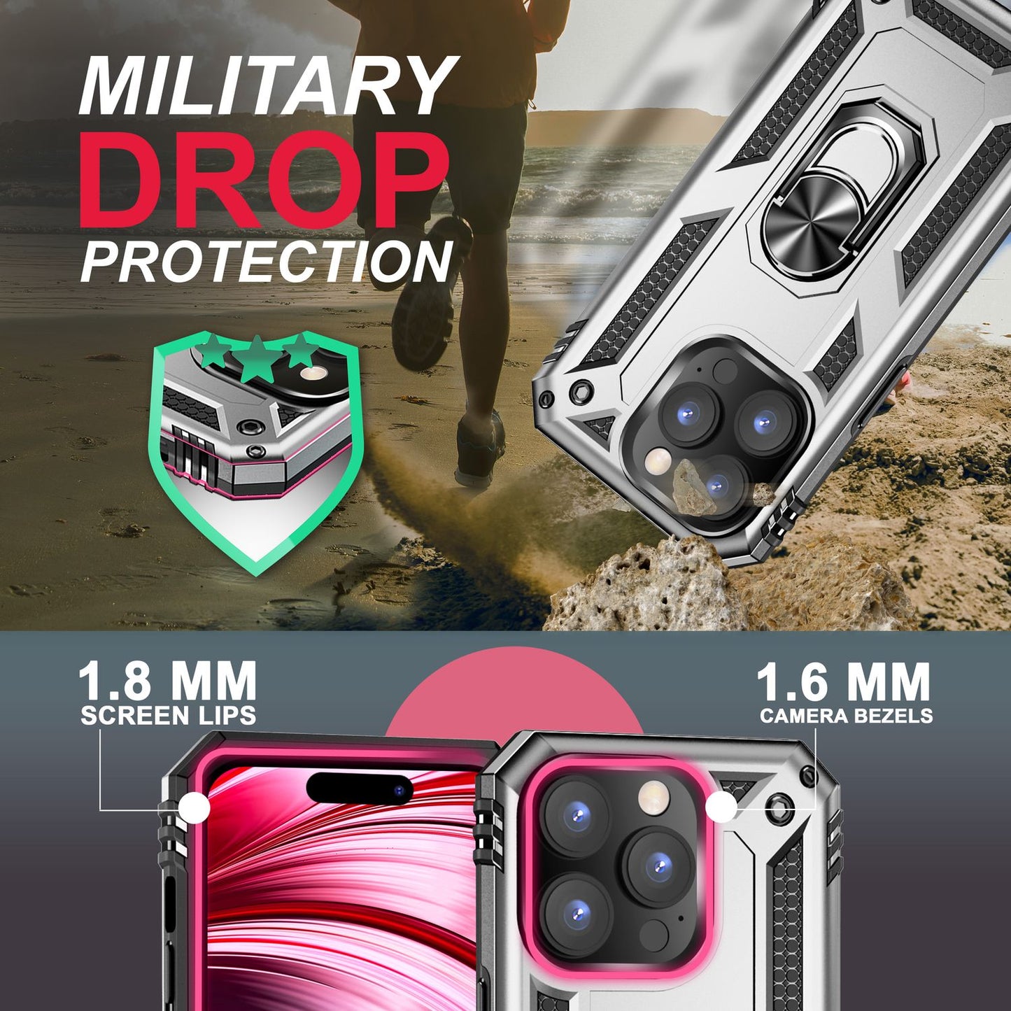 NALIA Panzerhülle für iPhone 14 Pro – Ring-Ständer 360° & Magnet-Halterung Kompatibel – RINGDEFEND (Stoßfestes Outdoor Case) – Marke aus Berlin