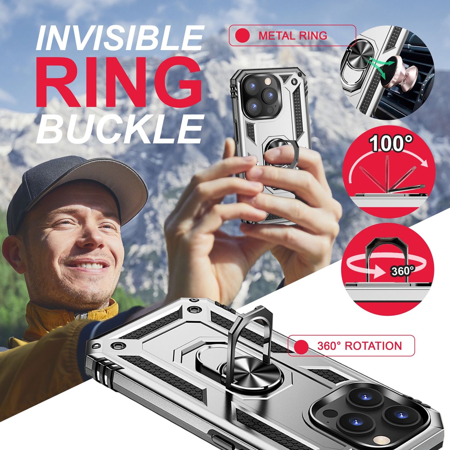 NALIA Panzerhülle für iPhone 14 Pro – Ring-Ständer 360° & Magnet-Halterung Kompatibel – RINGDEFEND (Stoßfestes Outdoor Case) – Marke aus Berlin