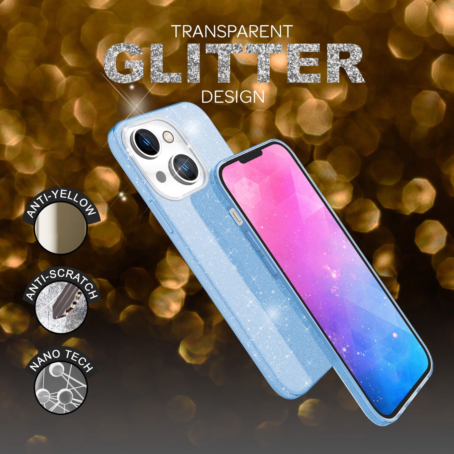NALIA Glitzerhülle für iPhone 14 – Funkelnder Glitzer-Look & Grip – SHINEPOP (Silikon Case) – Marke aus Berlin