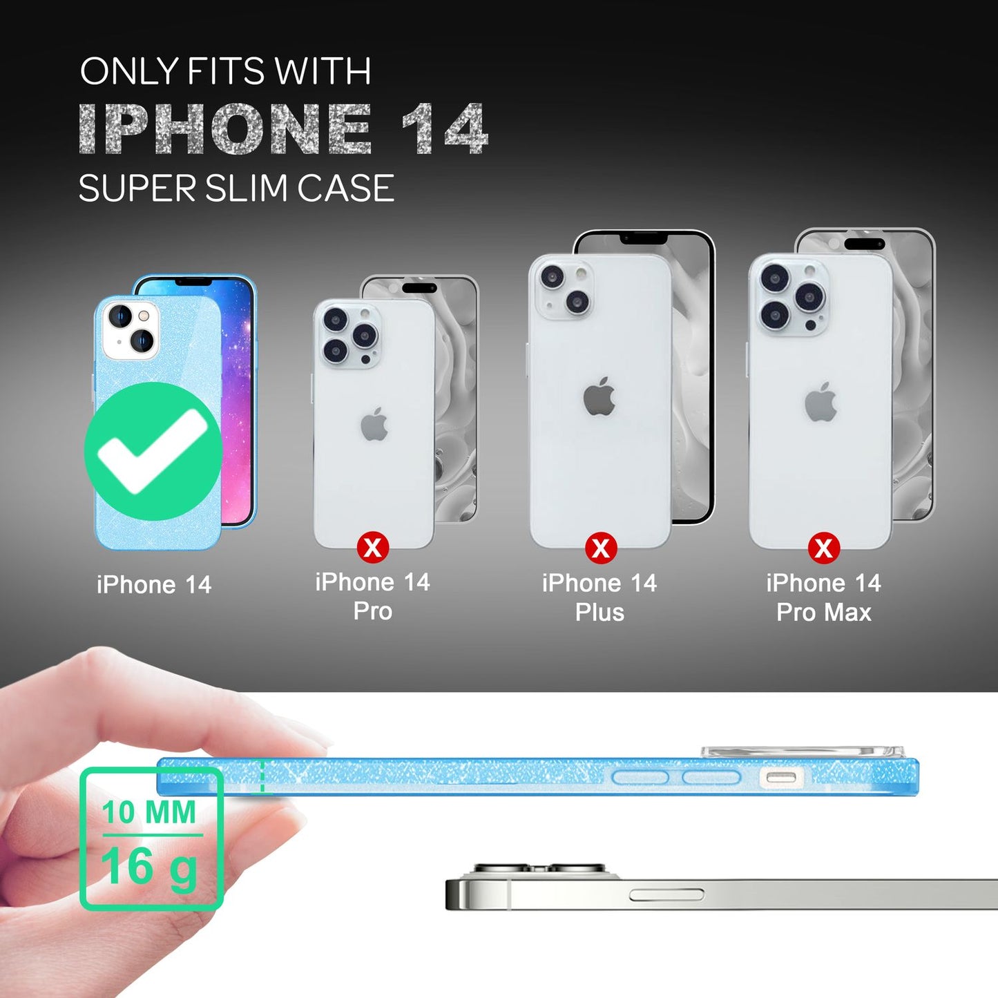 NALIA Glitzerhülle für iPhone 14 – Funkelnder Glitzer-Look & Grip – SHINEPOP (Silikon Case) – Marke aus Berlin