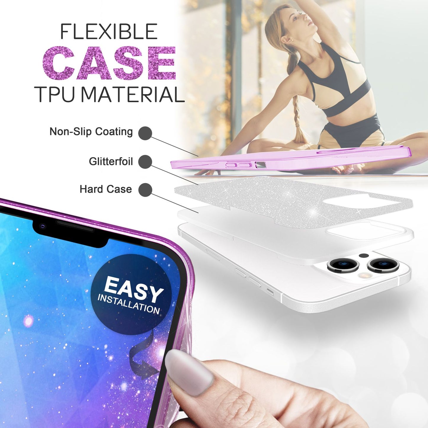 NALIA Glitzerhülle für iPhone 14 – Funkelnder Glitzer-Look & Grip – SHINEPOP (Silikon Case) – Marke aus Berlin