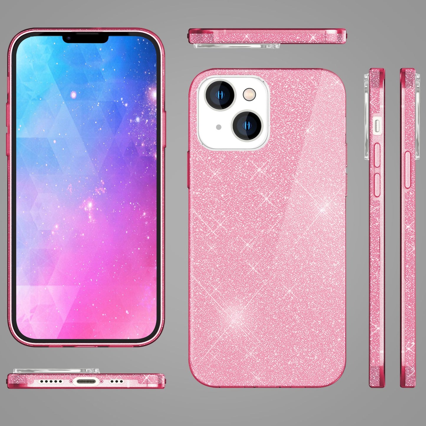 NALIA Glitzerhülle für iPhone 14 – Funkelnder Glitzer-Look & Grip – SHINEPOP (Silikon Case) – Marke aus Berlin