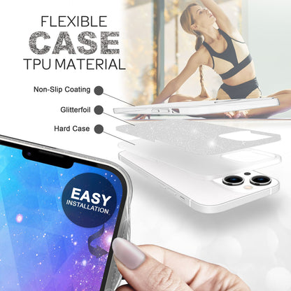 NALIA Glitzerhülle für iPhone 14 – Funkelnder Glitzer-Look & Grip – SHINEPOP (Silikon Case) – Marke aus Berlin