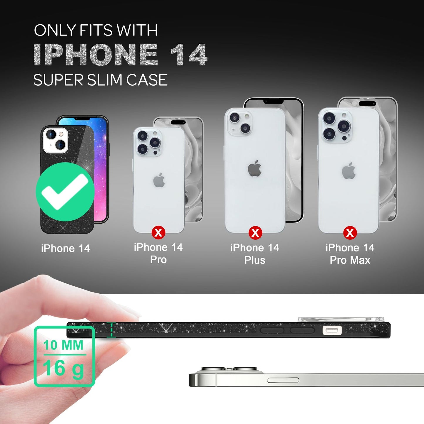 NALIA Glitzerhülle für iPhone 14 – Funkelnder Glitzer-Look & Grip – SHINEPOP (Silikon Case) – Marke aus Berlin