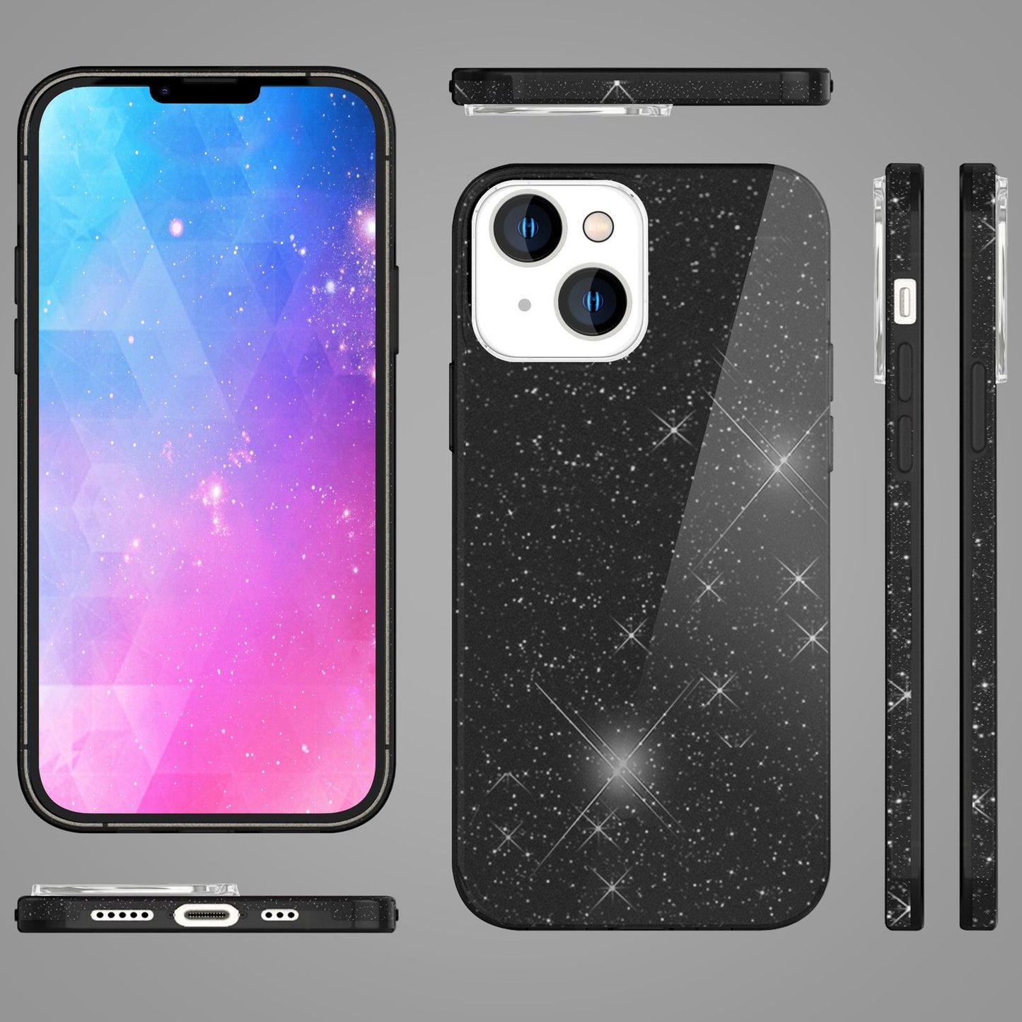 NALIA Glitzerhülle für iPhone 14 – Funkelnder Glitzer-Look & Grip – SHINEPOP (Silikon Case) – Marke aus Berlin