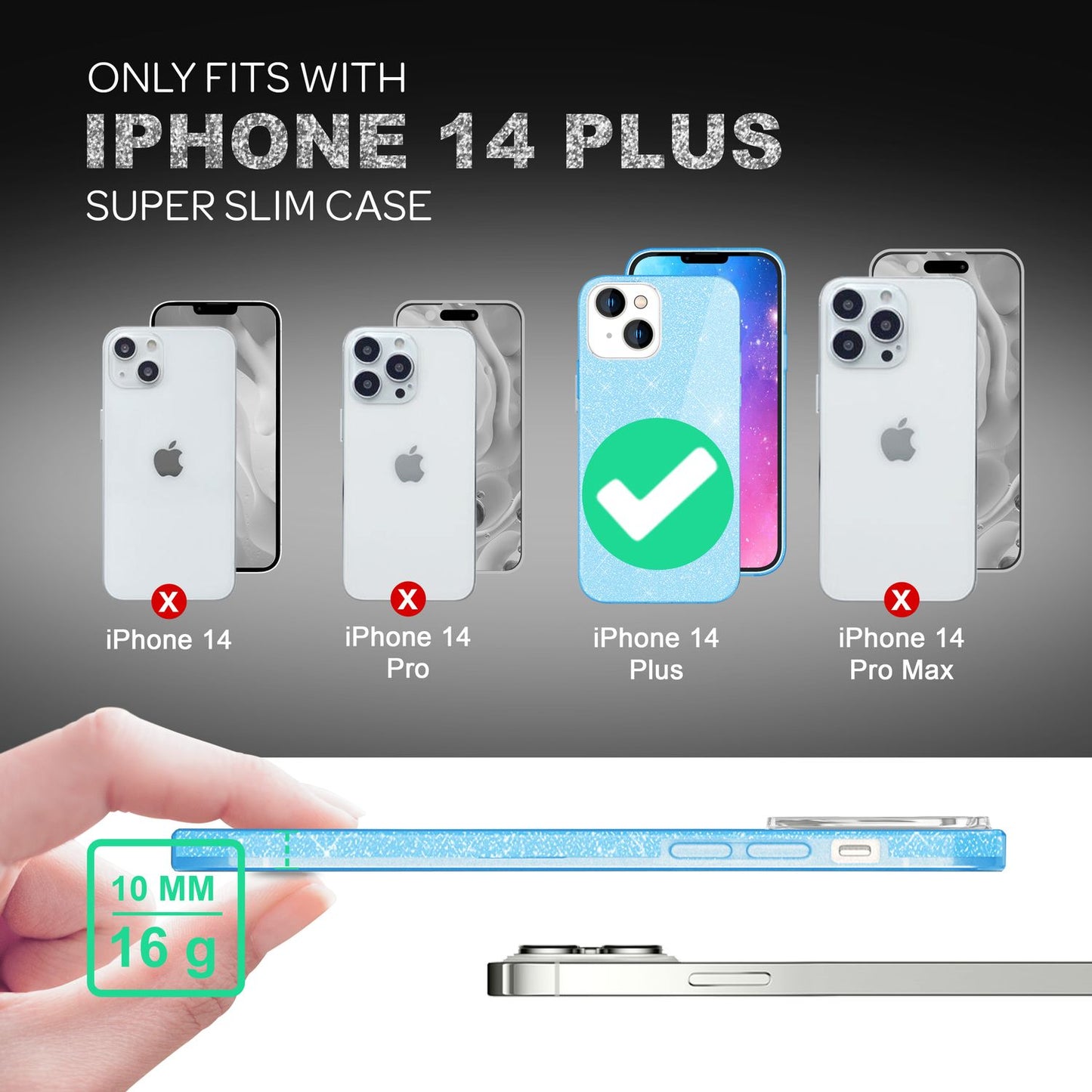 NALIA Glitzerhülle für iPhone 14 Plus – Funkelnder Glitzer-Look & Grip – SHINEPOP (Silikon Case) – Marke aus Berlin