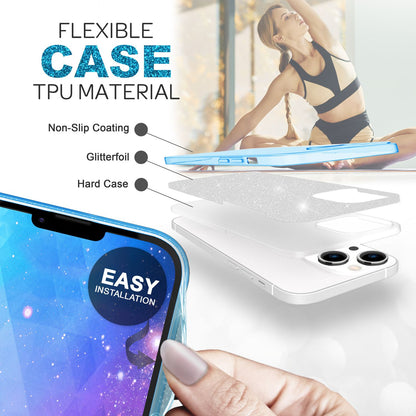 NALIA Glitzerhülle für iPhone 14 Plus – Funkelnder Glitzer-Look & Grip – SHINEPOP (Silikon Case) – Marke aus Berlin