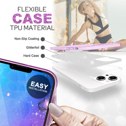 NALIA Glitzerhülle für iPhone 14 Plus – Funkelnder Glitzer-Look & Grip – SHINEPOP (Silikon Case) – Marke aus Berlin